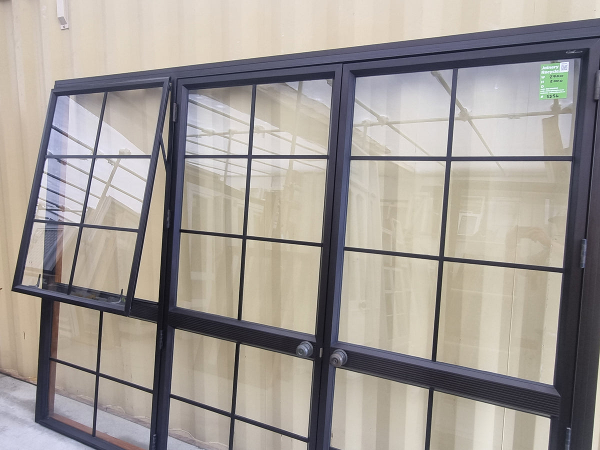 Aluminium French Door with Side Light Brown  2700 W x 2000 H [#5256 SF] side view - Joinery Recycle
