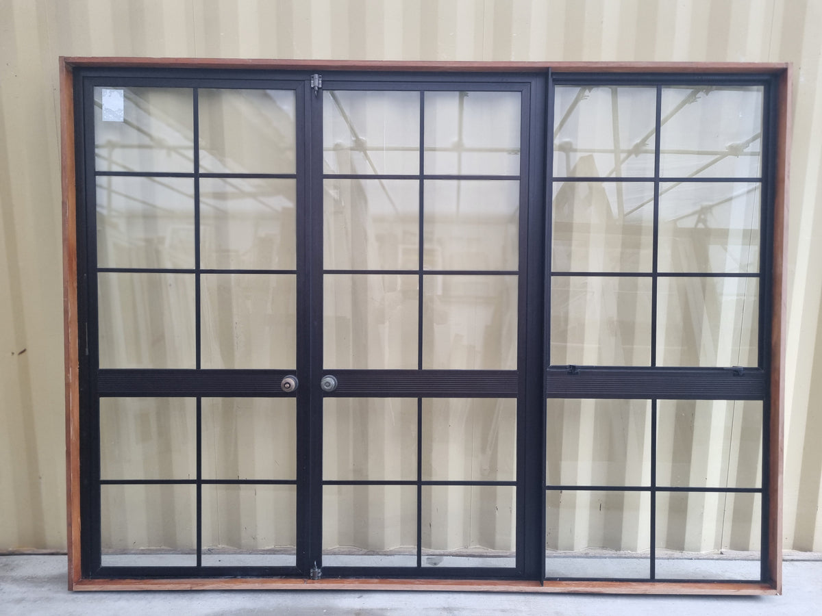 Aluminium French Door with Side Light Brown  2700 W x 2000 H [#5256 SF]  Interior side - Joinery Recycle