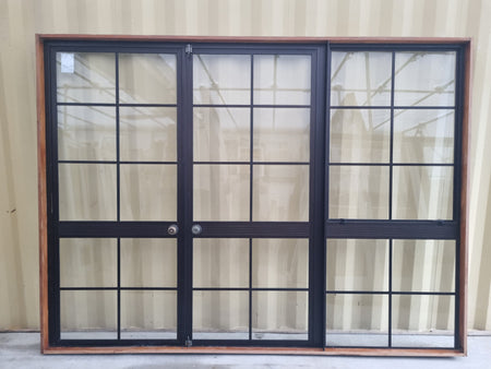 Aluminium French Door with Side Light Brown  2700 W x 2000 H [#5256 SF]  Interior side - Joinery Recycle