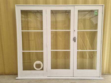 Wooden French Doors with Side  Light 2370 W  x 2050 H [#5269 SF] Joinery Recycle