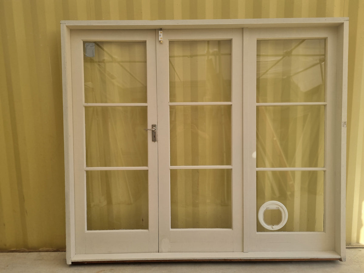 Wooden French Doors with Side  Light 2370 W  x 2050 H [#5269 SF] Joinery Recycle