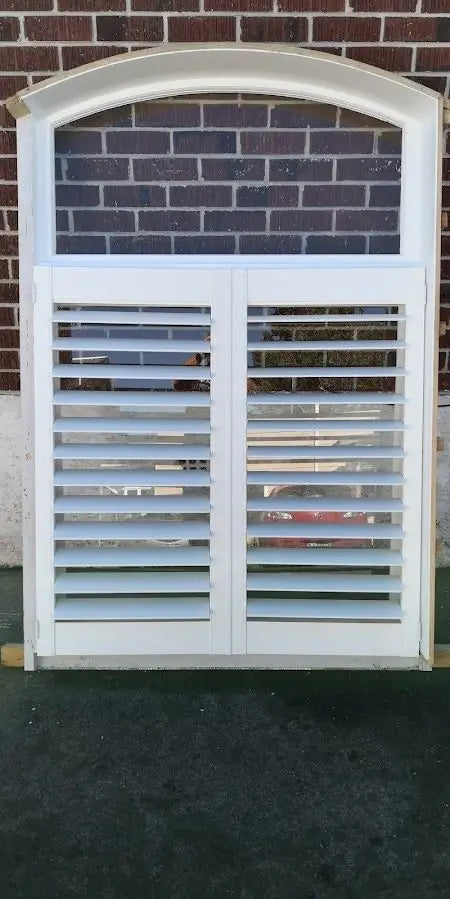Arched Wooden Window + Shutters 1200 W x 1830 H [#2359]