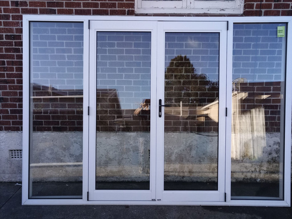 Double Glazed White Aluminium French Doors w/ Side Lights 3010 W x 2110 H [#3350]