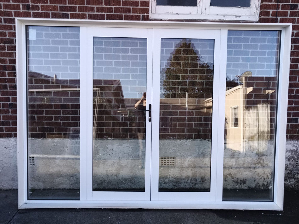 Double Glazed White Aluminium French Doors w/ Side Lights 3010 W x 2110 H [#3350]