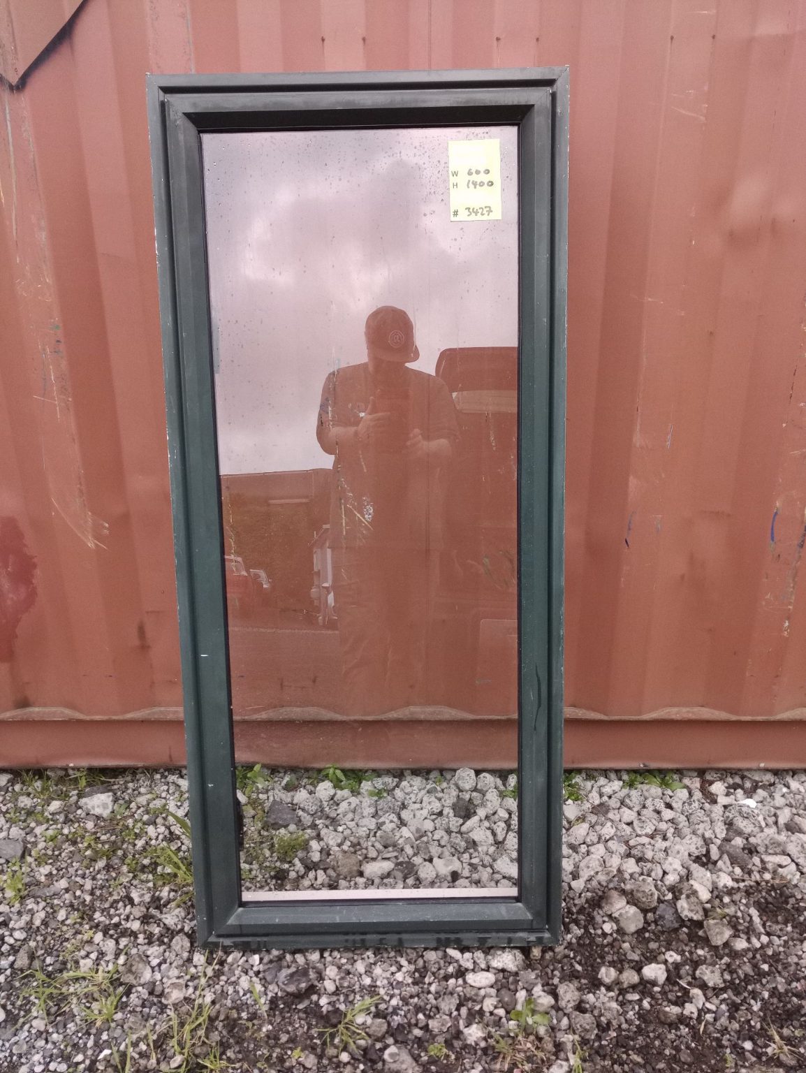Dark Green Aluminium Window 600 W x 1400 H   [#3427 SF] Joinery Recycle