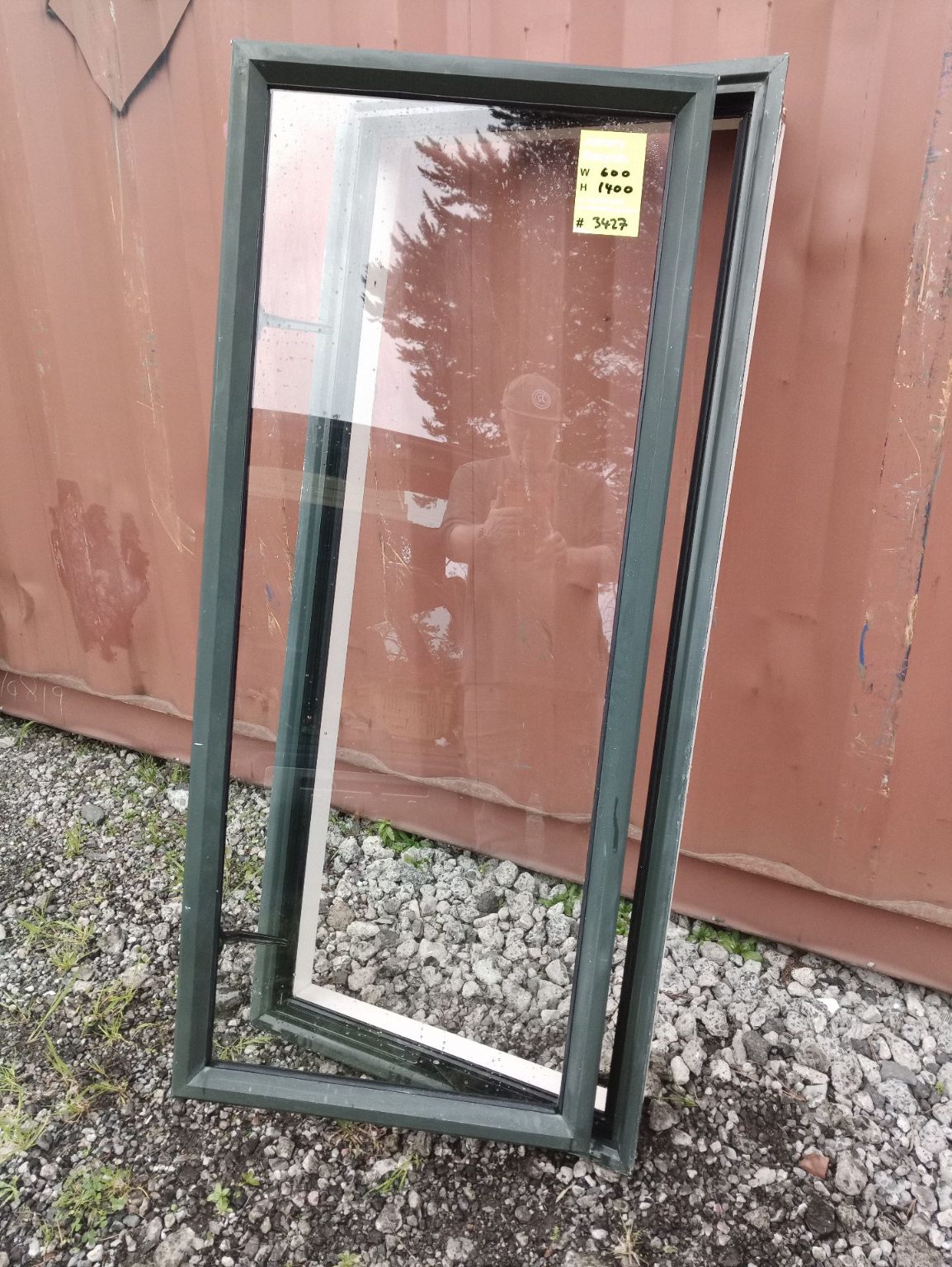 Dark Green Aluminium Window 600 W x 1400 H   [#3427 SF] Joinery Recycle