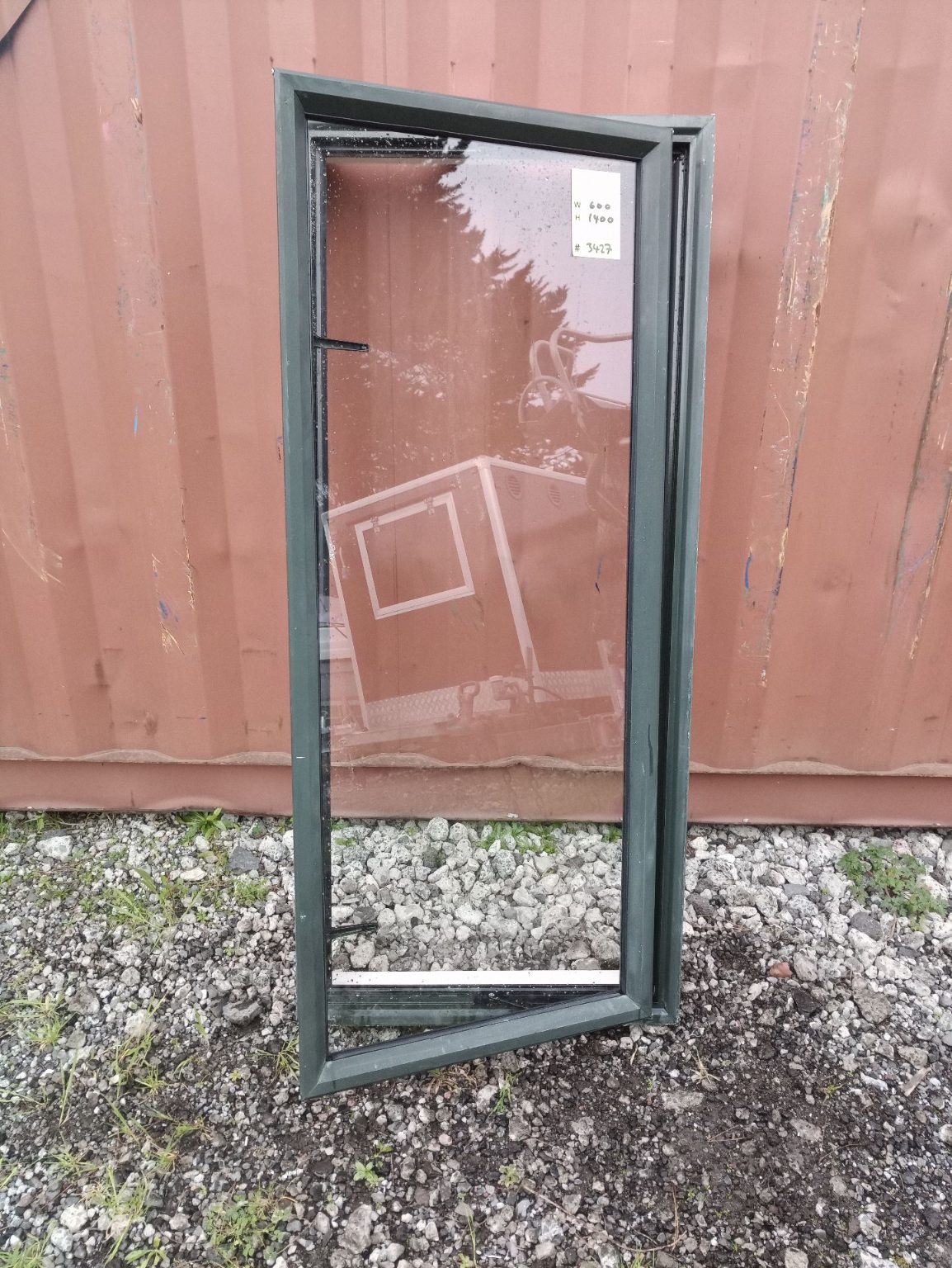 Dark Green Aluminium Window 600 W x 1400 H   [#3427 SF] Joinery Recycle