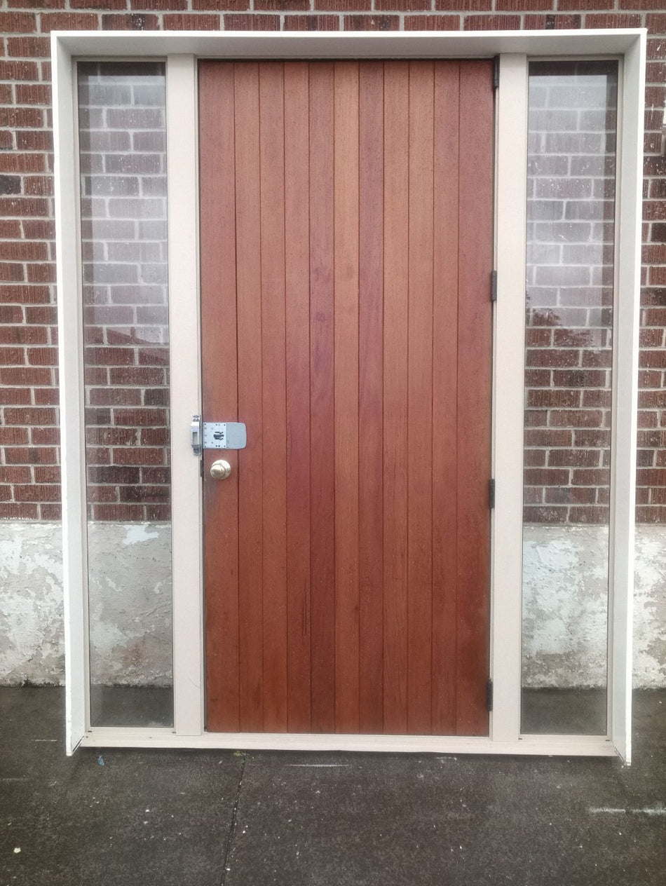 Off White/Beige Wooden Entrance Door with Sidelights 1900 W x 2400 H [#4022] Joinery Recycle