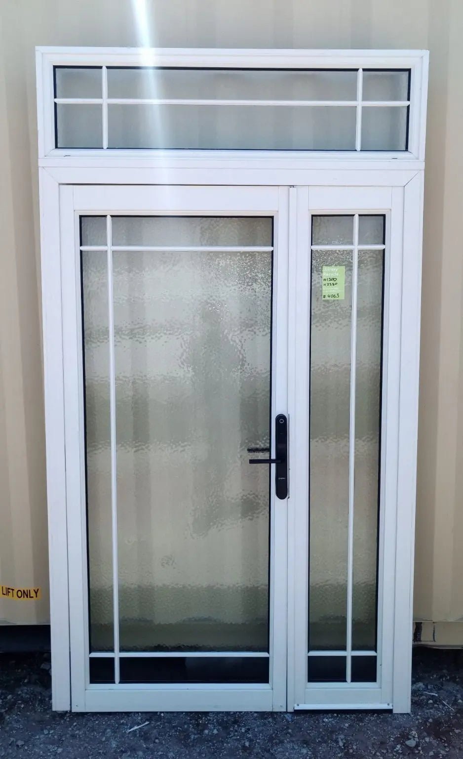 White Aluminium Entrance Door with Top and Side Lights 1300 W x 2380 H [#4063] Joinery Recycle