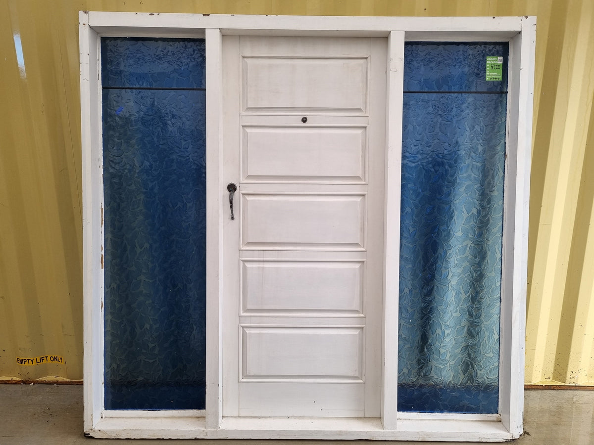 Entrance Door With BEAUTIFUL BLUE LEAF GLASS Side Light 2200 W x  2100 H [#4704 SF] Joinery Recycle
