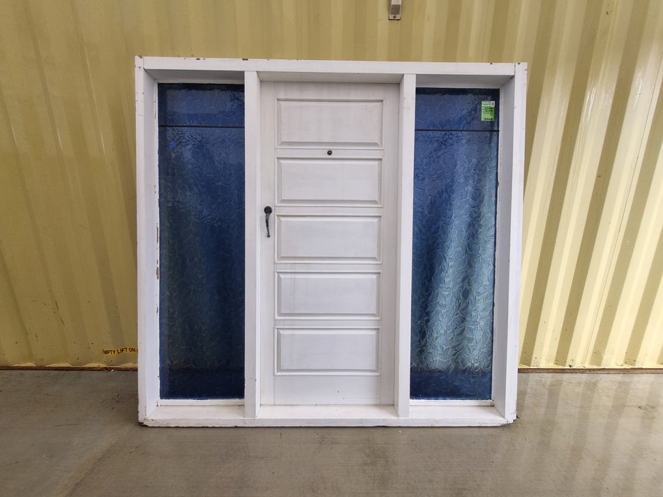 Entrance Door With BEAUTIFUL BLUE LEAF GLASS Side Light 2200 W x  2100 H [#4704 SF] Joinery Recycle