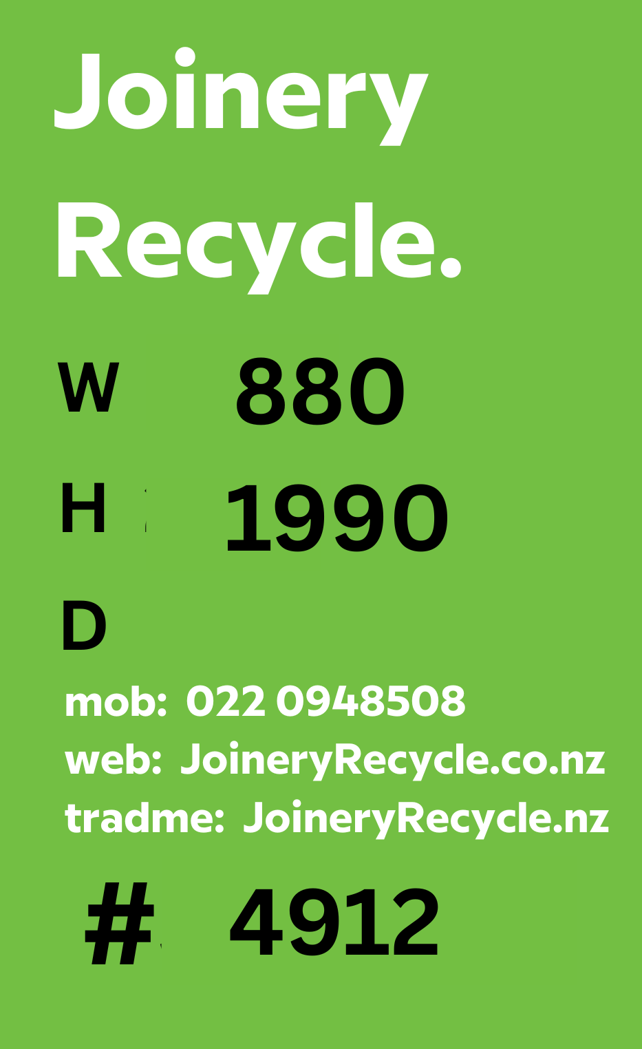 Aluminium & Glass Single Door  880 W x  1990 H  [#4912  SF] Joinery Recycle