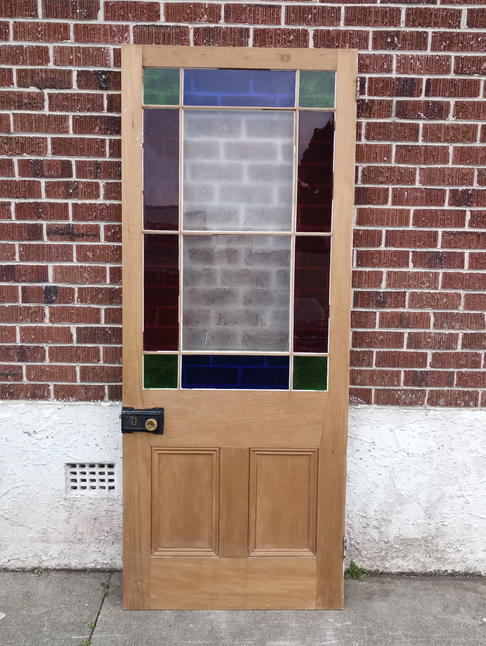 Parlour Door Wood and Coloured Glass 810 W x 2010 H [#3970] Joinery Recycle