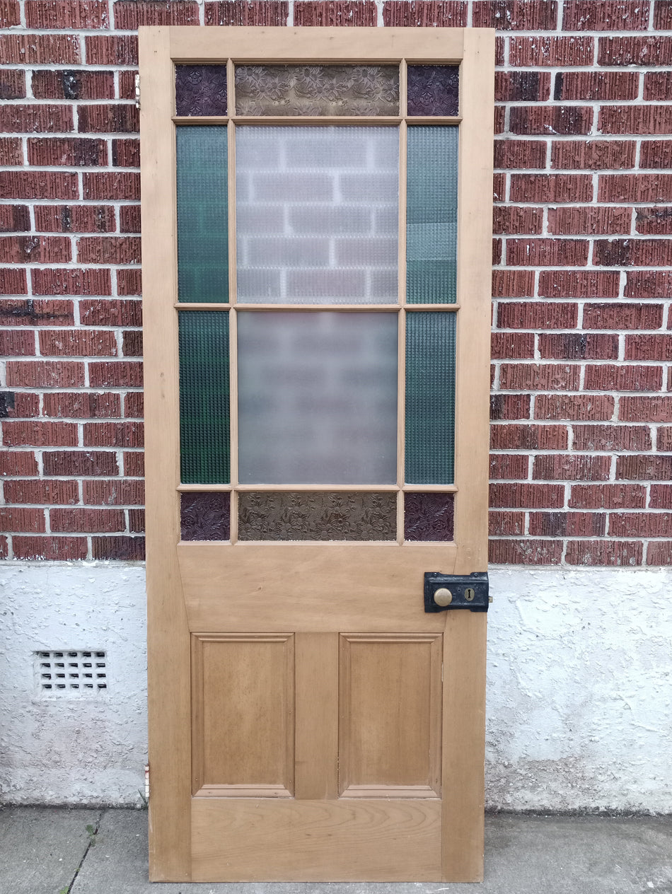 Parlour Door Wood and Coloured Glass 810 W x 2010 H [#3971] Joinery Recycle