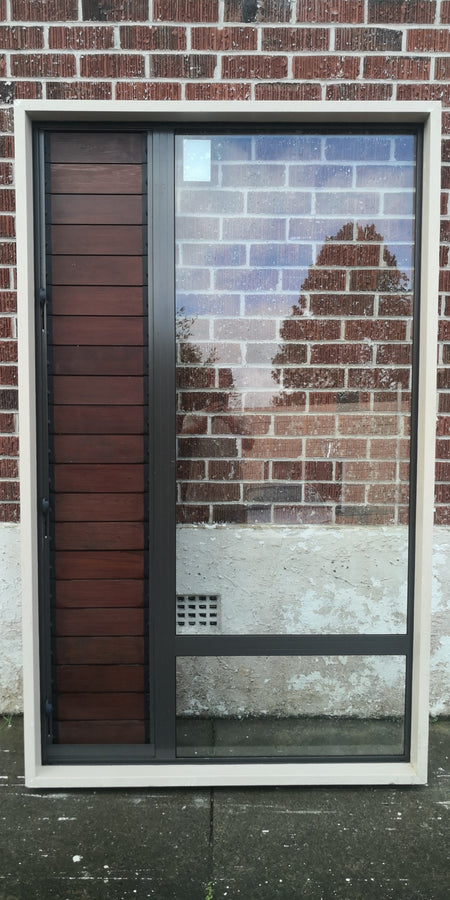 Aluminium Window with Shutters Brown 1200 W  x 2000 H  [#4579 MA] Joinery Recycle
