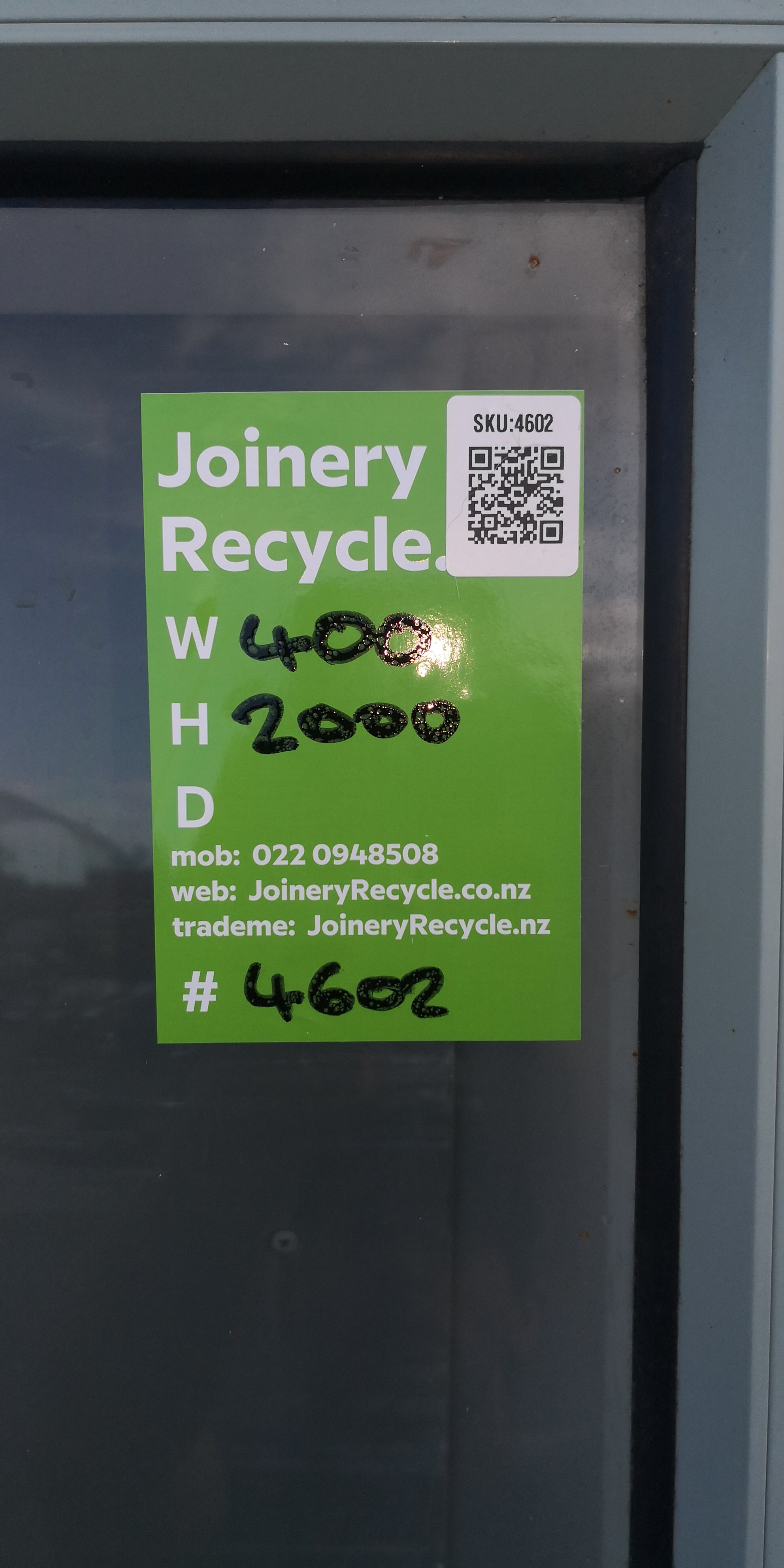 Aluminium Window Green  400 W  x  2000 H  [#4602 SF] Joinery Recycle