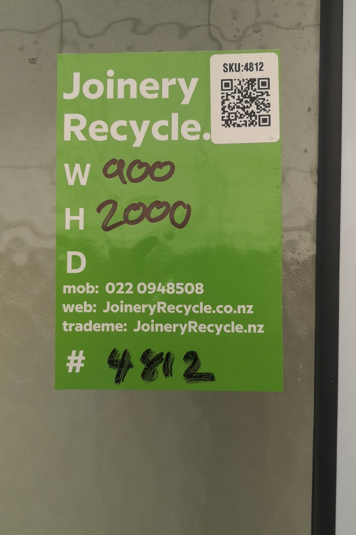 SIZE - Aluminium & Glass Single Door 900 W x 1200 H  [#4812  SF] 