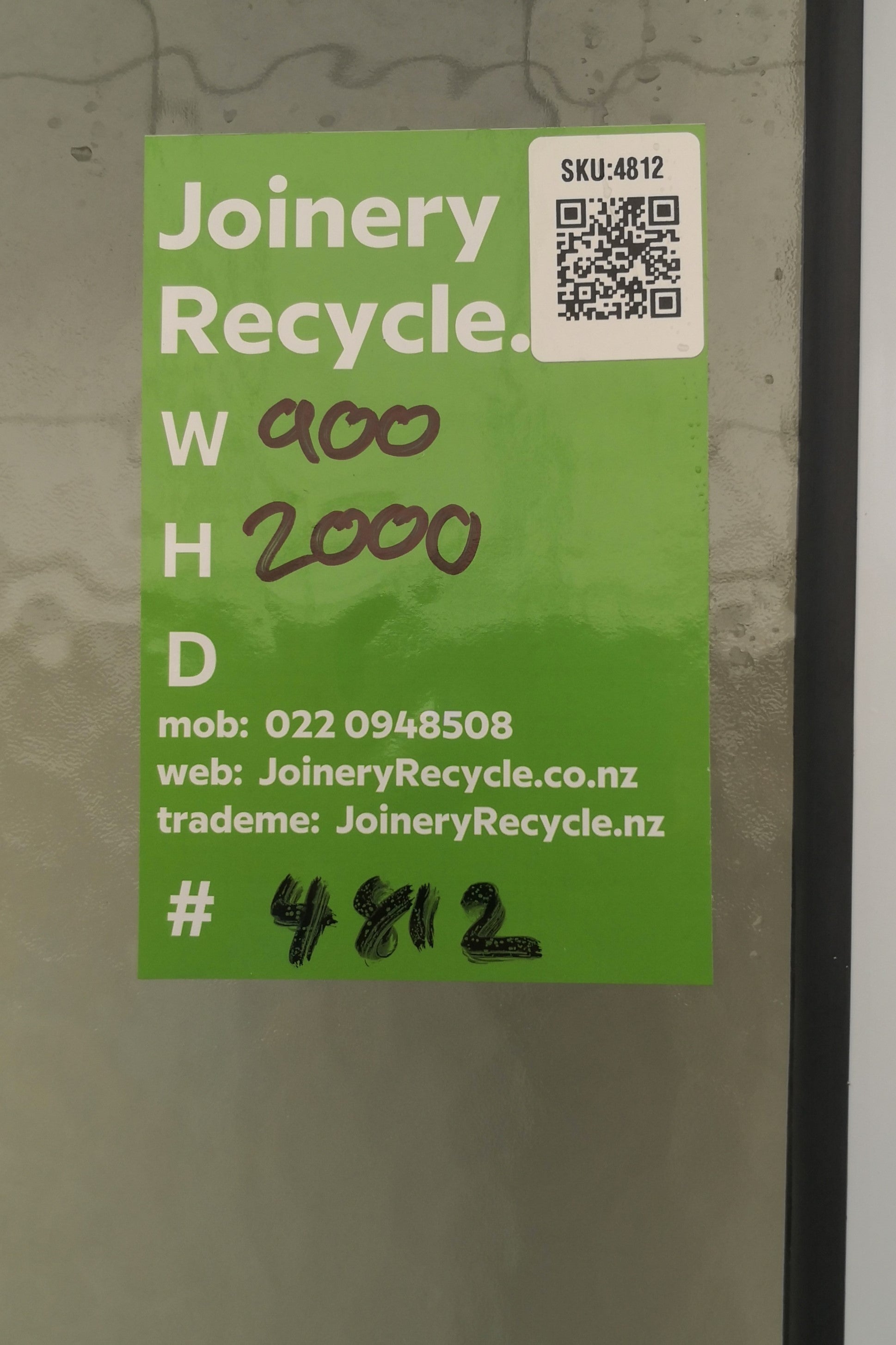 SIZE - Aluminium & Glass Single Door 900 W x 1200 H  [#4812  SF] 