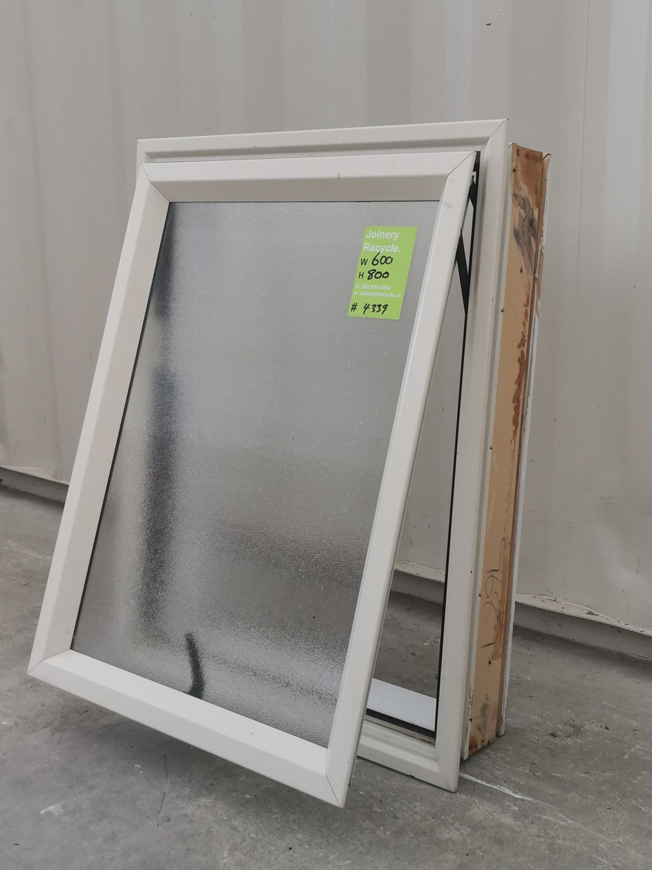 Aluminium Window Off White 600  W  x 800 H [#4339  SF] OPENING WINDOW OPAQUE GLASS