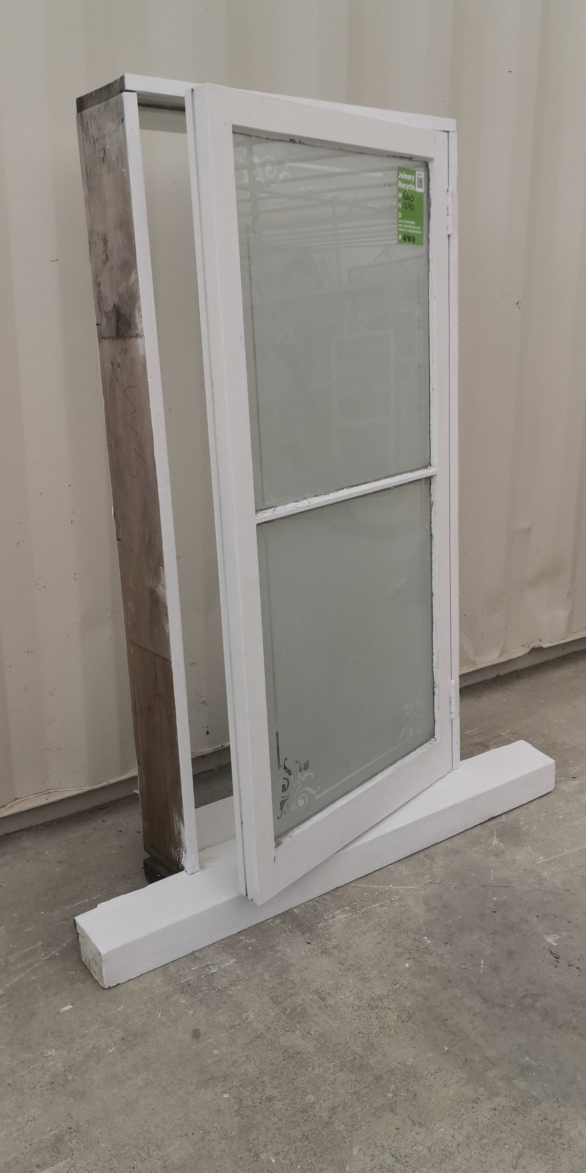 ETCHED GLASS Wooden Window 640 W x  1290 H [#4817 SF] OPENING SASH - Joinery Recycle