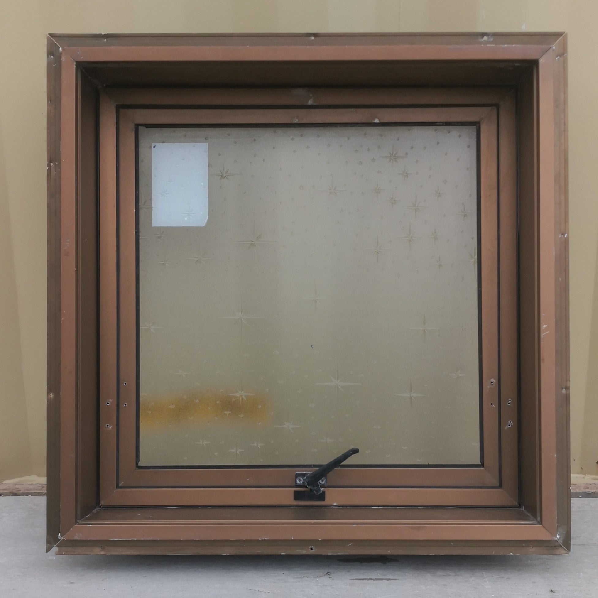 Aluminium Window Bronze  600 W  x 600  H  [#4321MA ] with Star Burst Glass INTERIOR
