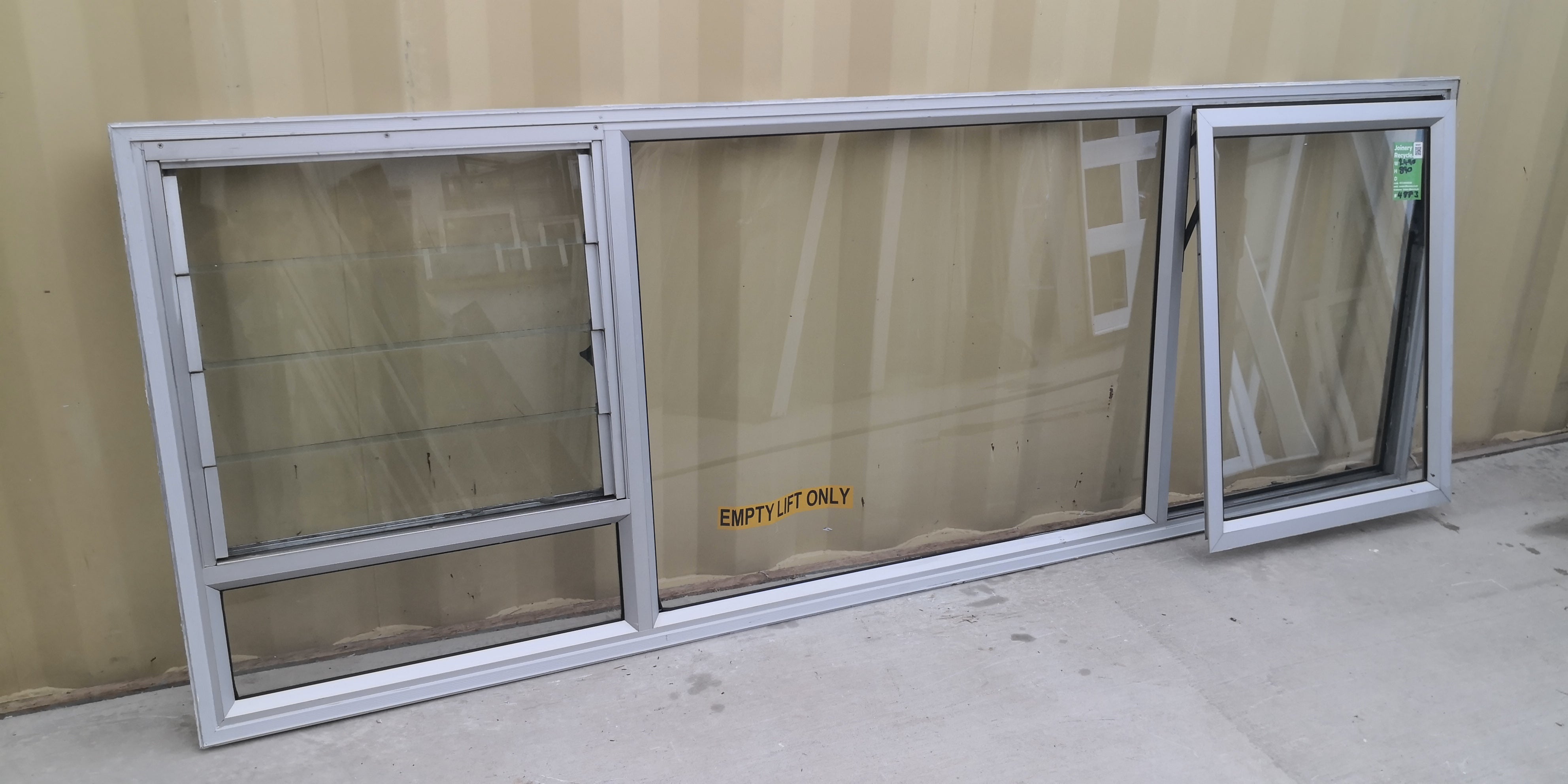 Silver Aluminium Window with Lourvres 2490 W  x 890 H [#4873 SF] Opening Sashes