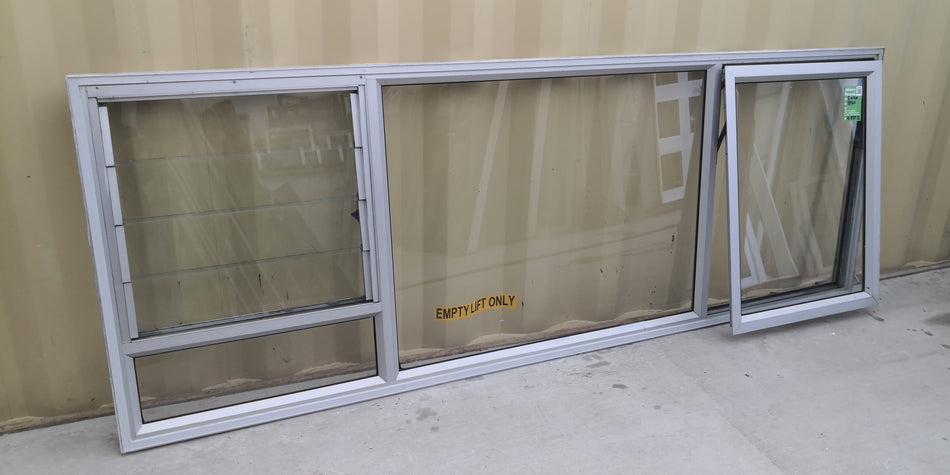Silver Aluminium Window with Lourvres 2490 W  x 890 H [#4873 SF] Opening Sashes